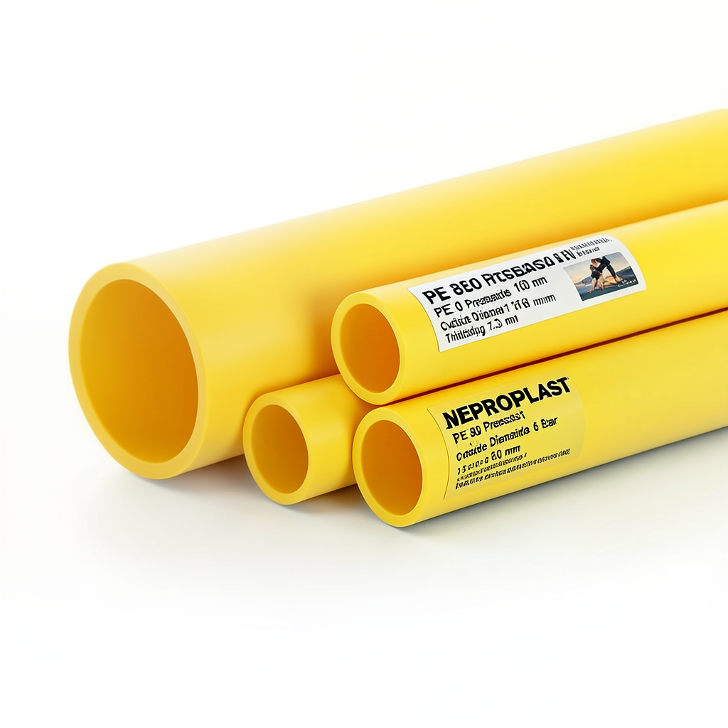 مواسير HDPE PE 80 ضغط 6 بار قطر خارجي 160 مم سمك 7.3 مم لون أصفر | نيبروبلاست