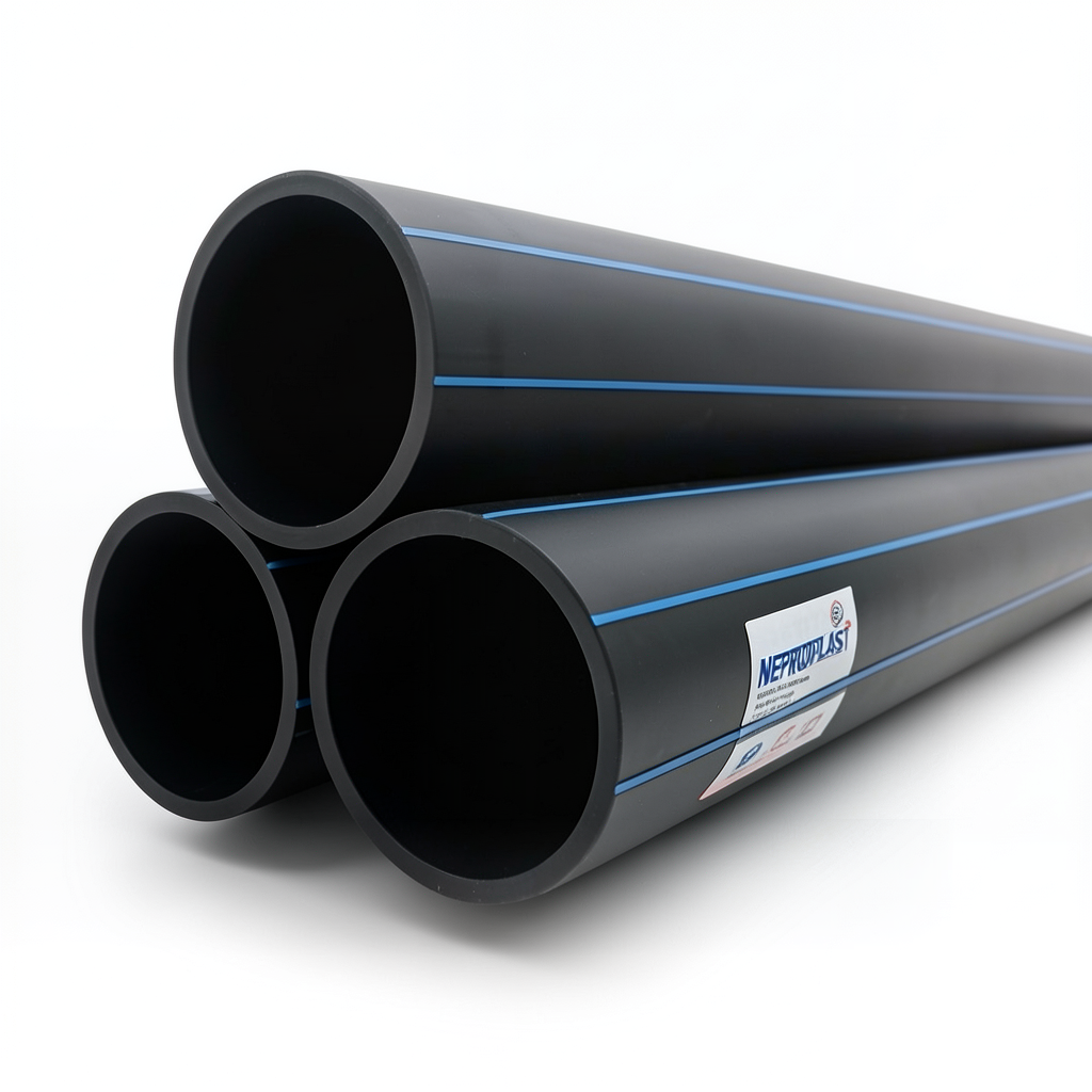 أنابيب HDPE PE 80 ضغط 10 بار قطر خارجي 180 مم سمك 13.3 مم أسود | نيبروبلاست