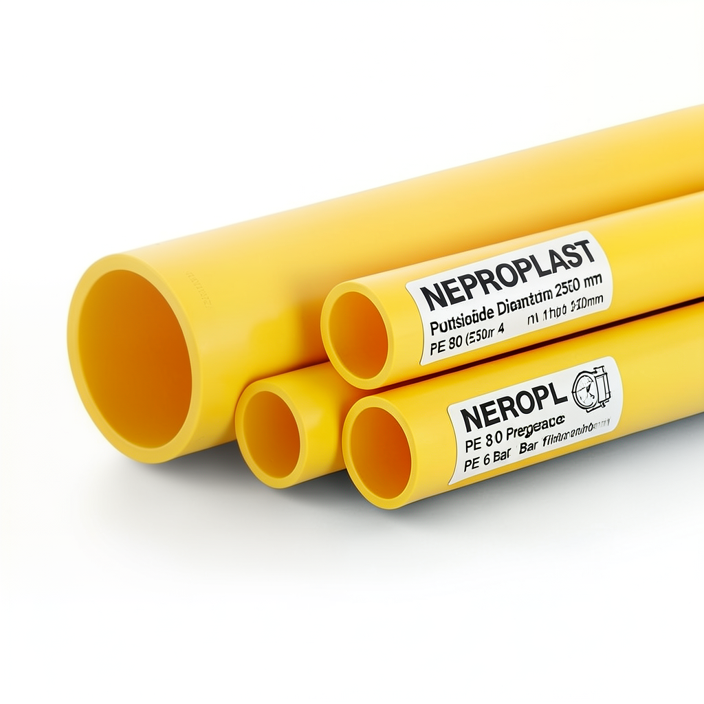 مواسير HDPE PE 80 ضغط 6 بار قطر خارجي 250 مم سمك 11.4 مم لون أصفر | نيبروبلاست