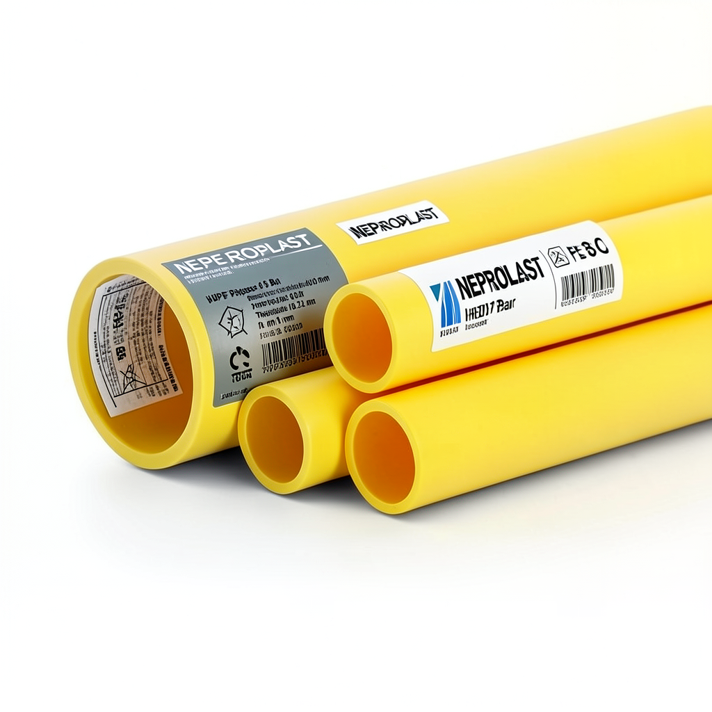 مواسير HDPE PE 80 ضغط 6 بار قطر خارجي 400 مم سمك 18.2 مم لون أصفر | نيبروبلاست