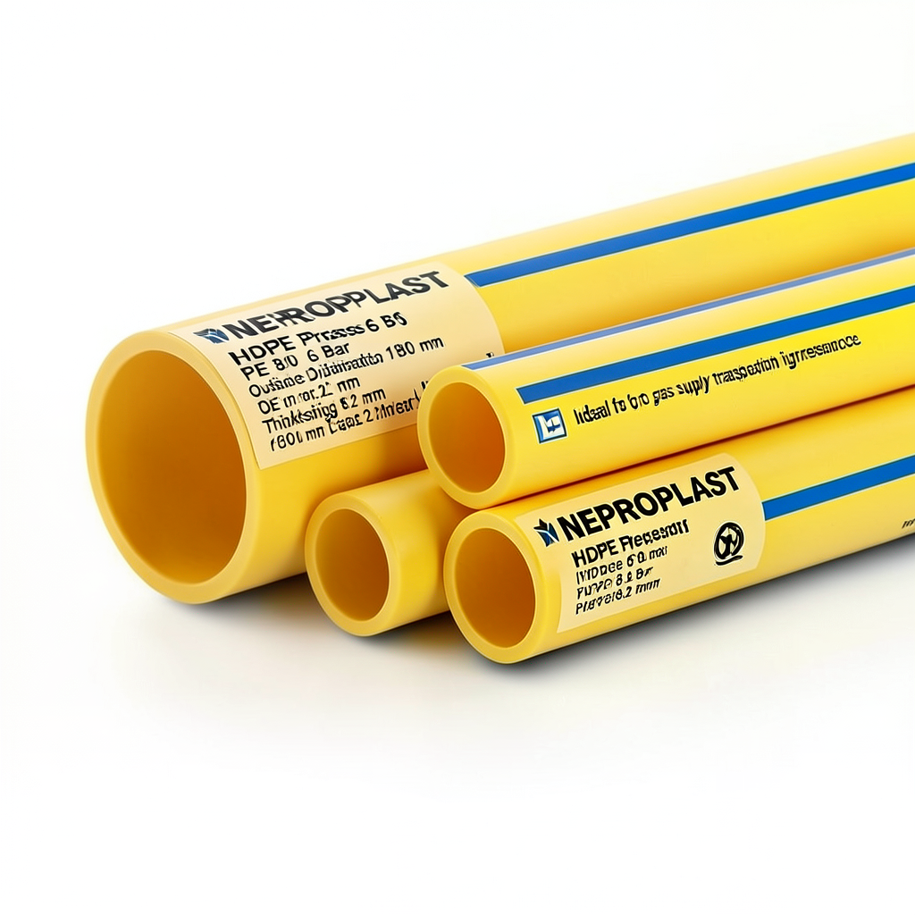 مواسير HDPE PE 80 ضغط 6 بار قطر خارجي 180 مم سمك 8.2 مم لون أصفر | نيبروبلاست