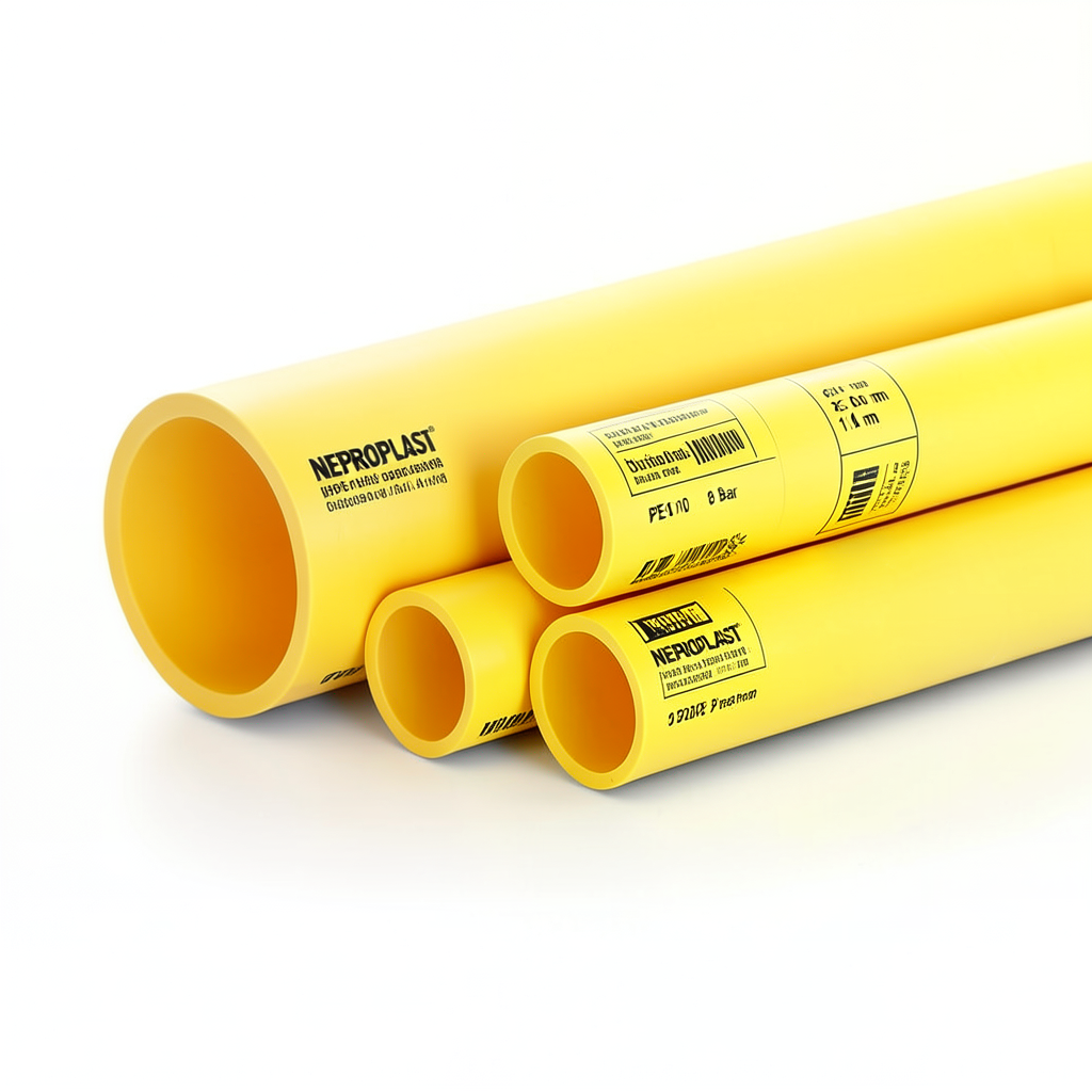 مواسير HDPE PE 80 ضغط 6 بار قطر خارجي 250 مم سمك 11.4 مم لون أصفر | نيبروبلاست