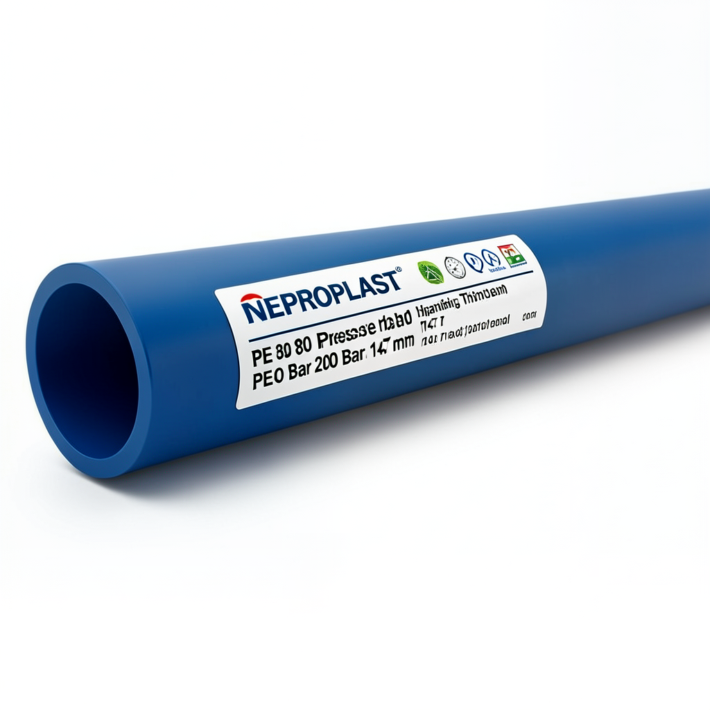 HDPE Pipes PE 80 Pressure 10 Bar Diameter 200 mm Thickness 14.7 mm Blue | NEPROPLAST