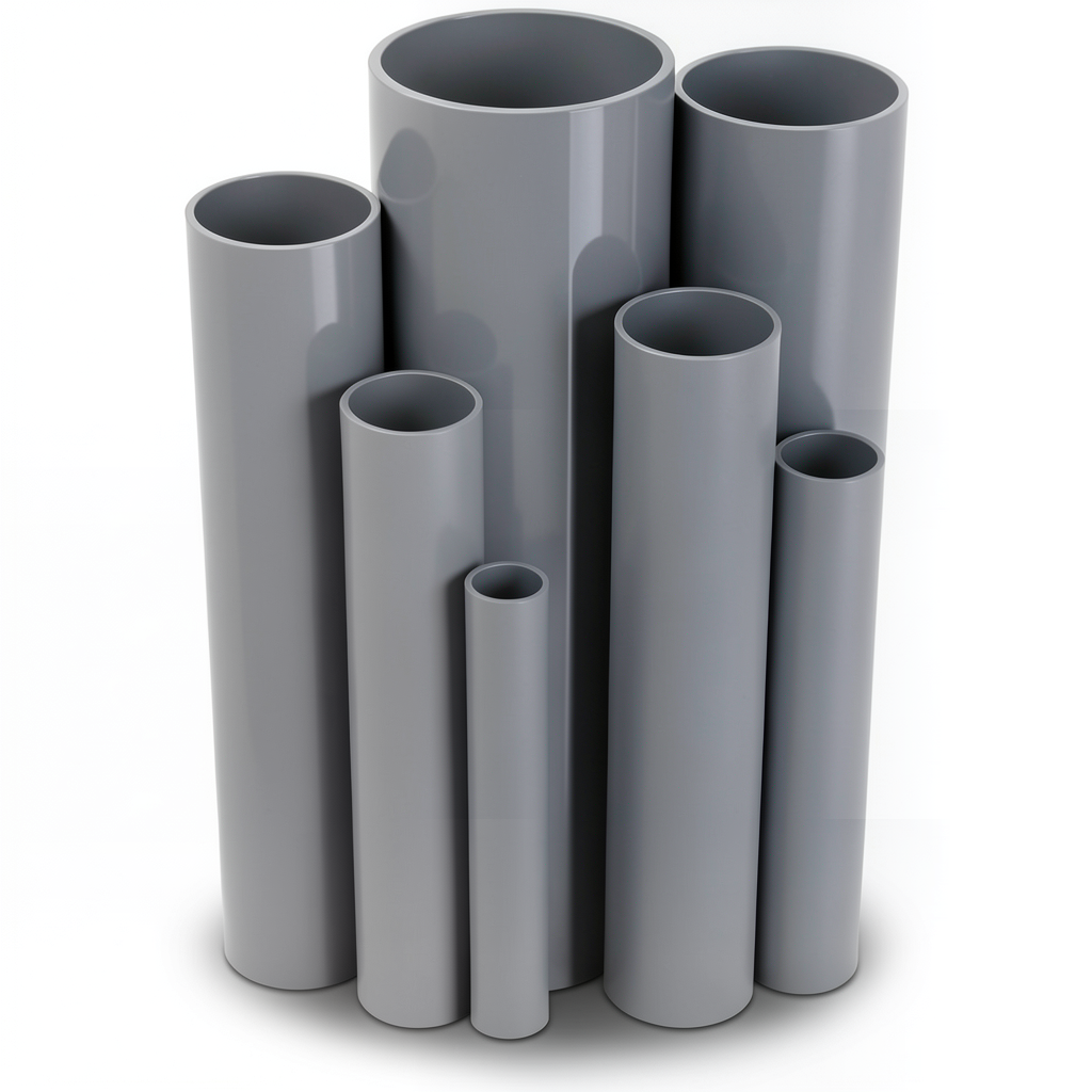UPVC Pipes Nominal Pressure 6/20, 90 mm Outside Diameter, 2.7 mm Thickness, Gray