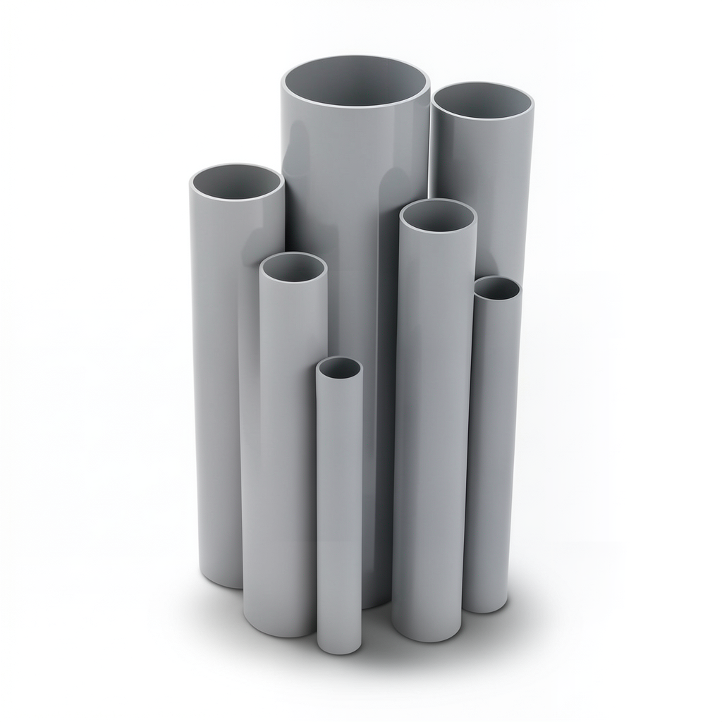 مواسير UPVC ضغط اسمي 6/20، قطر خارجي 90 مم، سمك 2.7 مم، رمادي