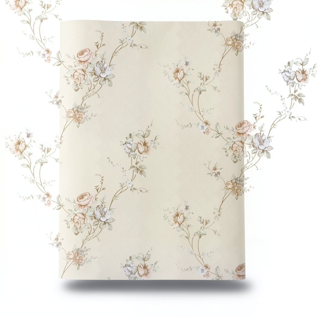 Italian Wallpaper Floral Design 10m x 0.73m Pale Beige