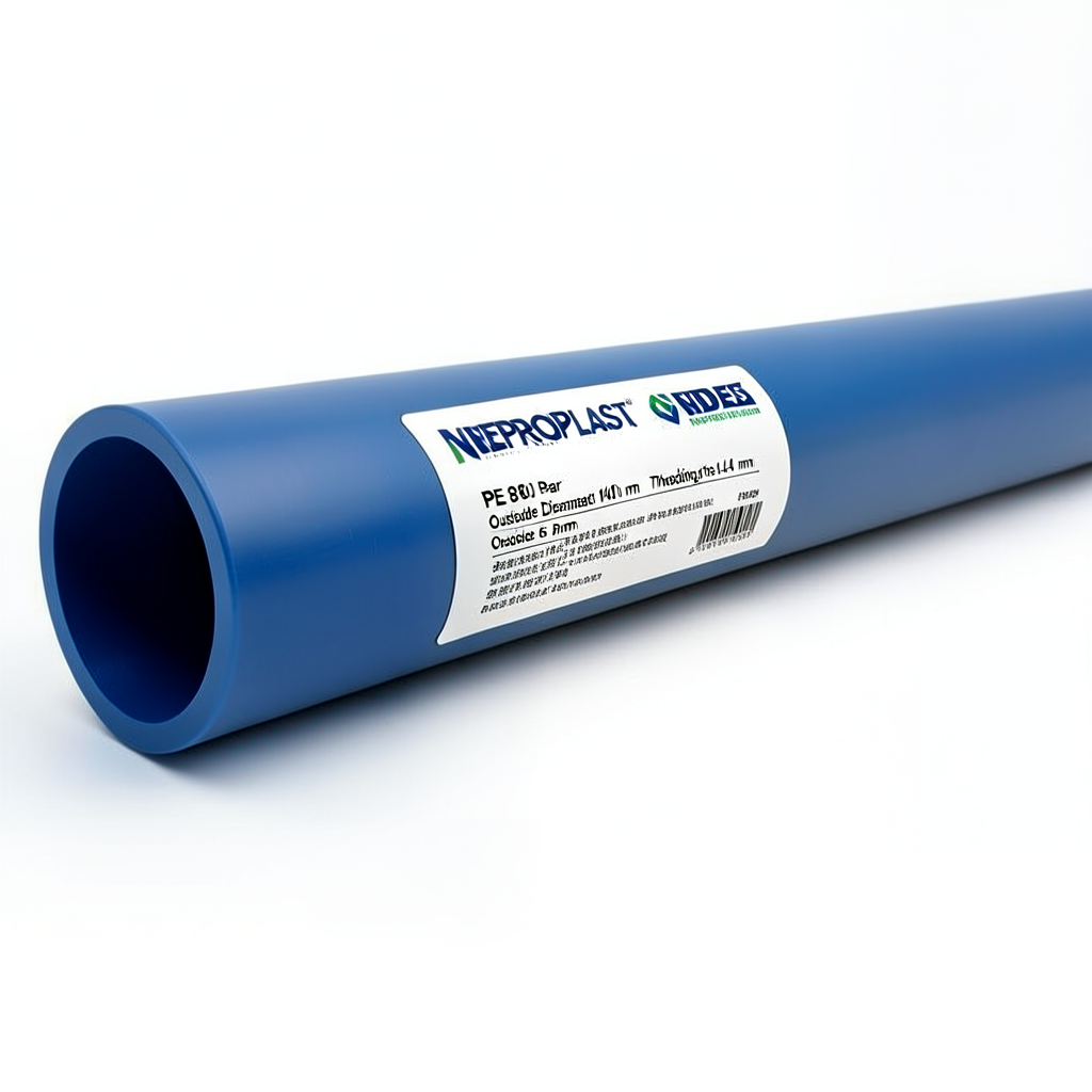 مواسير HDPE PE 80 ضغط 6 بار قطر خارجي 140 مم سمك 6.4 مم لون ازرق | نيبروبلاست