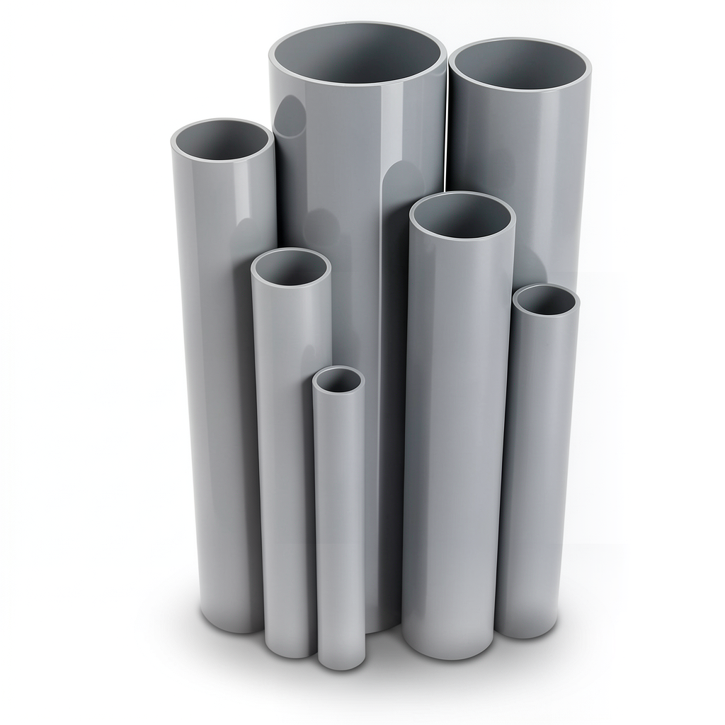 مواسير UPVC ضغط 10/20 قطر خارجي 90 مم سمك 4.3 مم لون رمادي