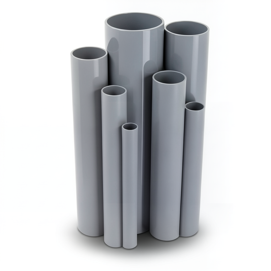 مواسير UPVC ضغط 10/20 قطر خارجي 90 مم سمك 4.3 مم لون رمادي