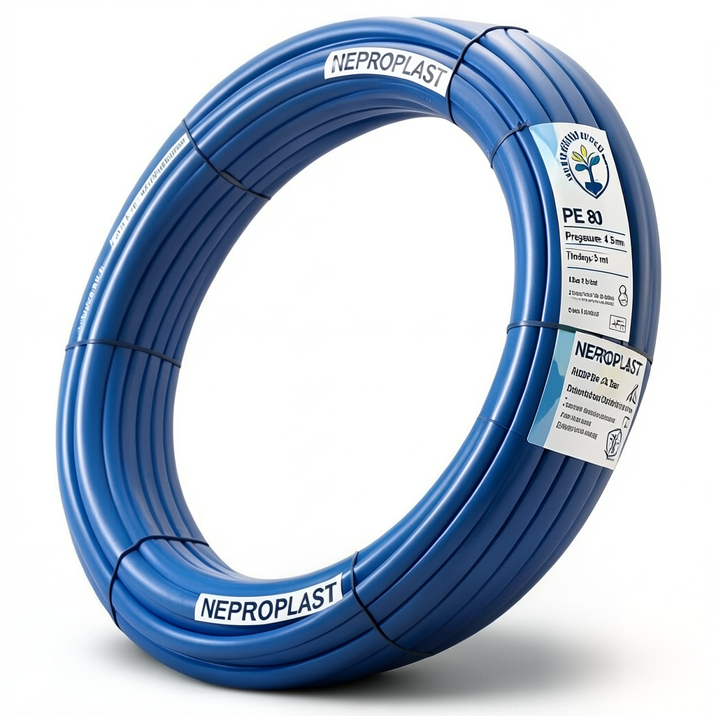 أنابيب HDPE PE 80 ضغط 4 بار قطر خارجي 75 مم سمك 2.3 مم لون أزرق | نيبروبلاست