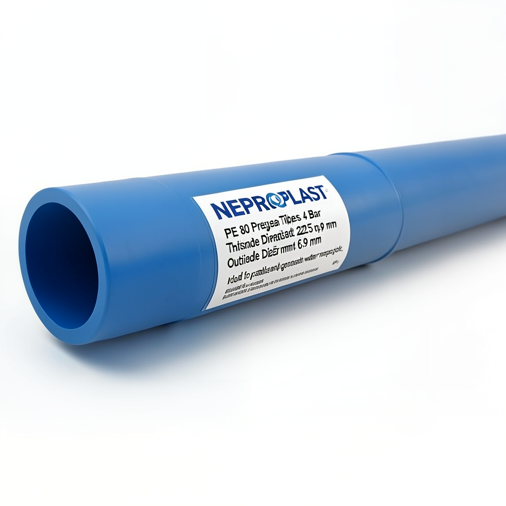 مواسير HDPE PE 80 ضغط 4 بار قطر خارجي 225 مم سمك 6.9 مم لون أزرق | نيبروبلاست