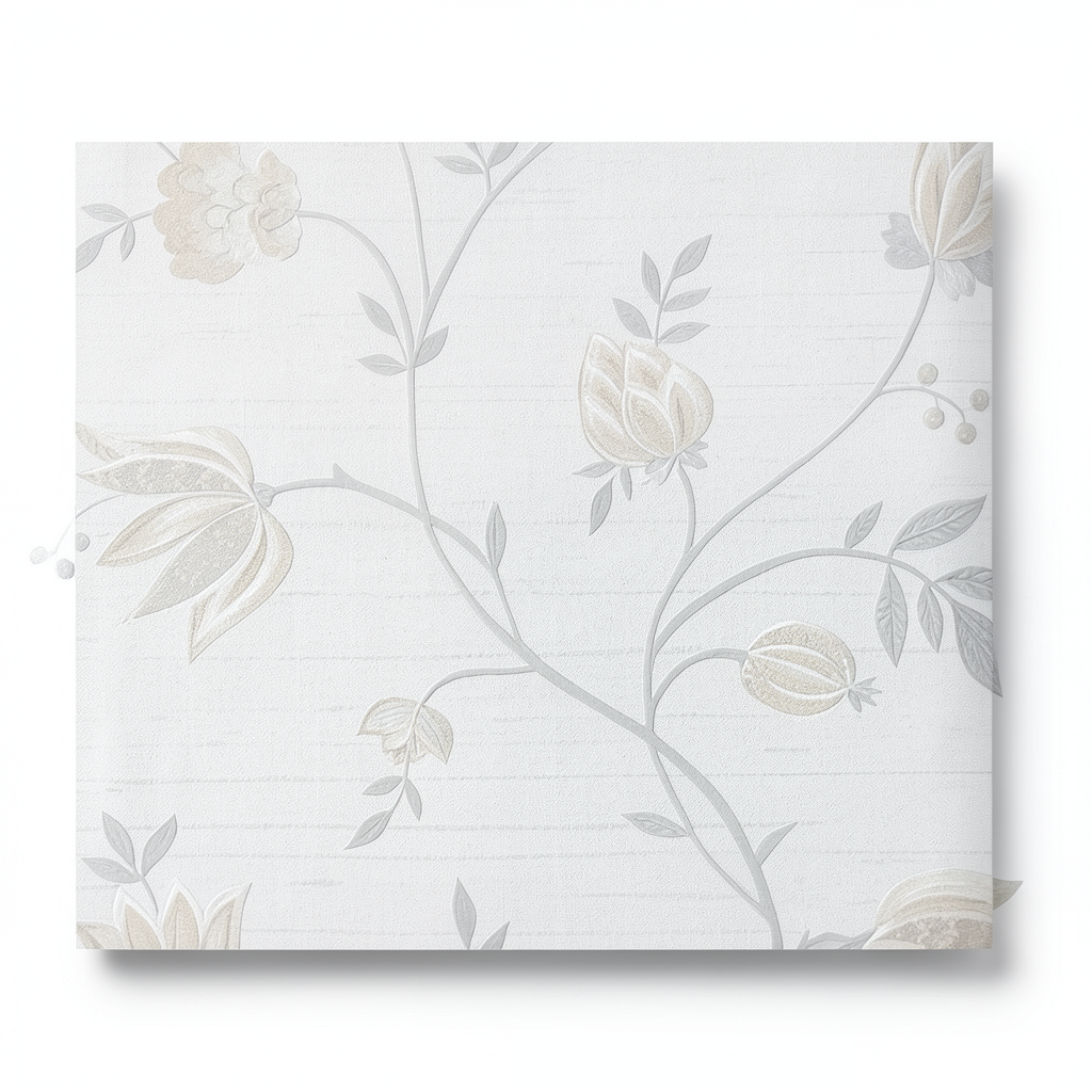 Italian Wall Decoration Floral Wallpaper 10m x 1.06m Pale Gray