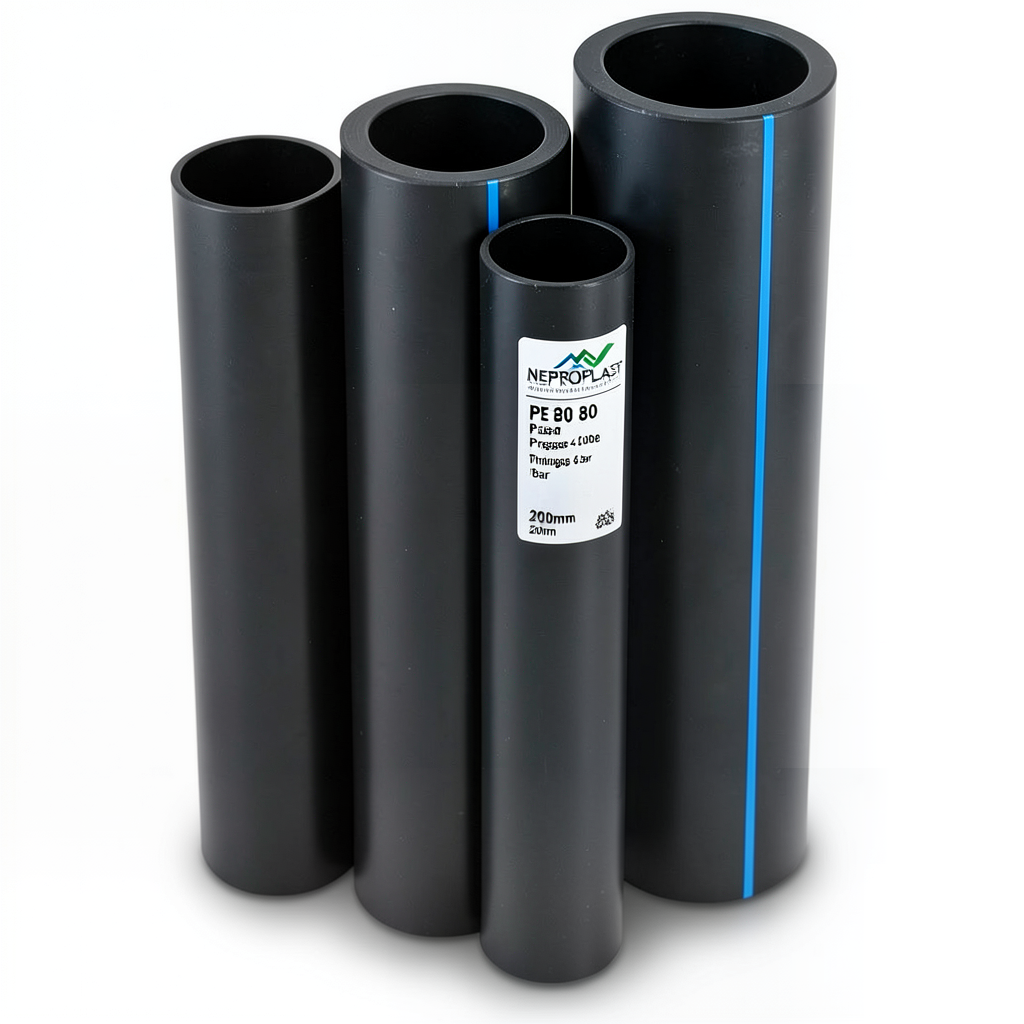 مواسير HDPE PE 80 ضغط 4 بار قطر خارجي 200 مم سمك 6.2 مم لون أسود | نيبروبلاست