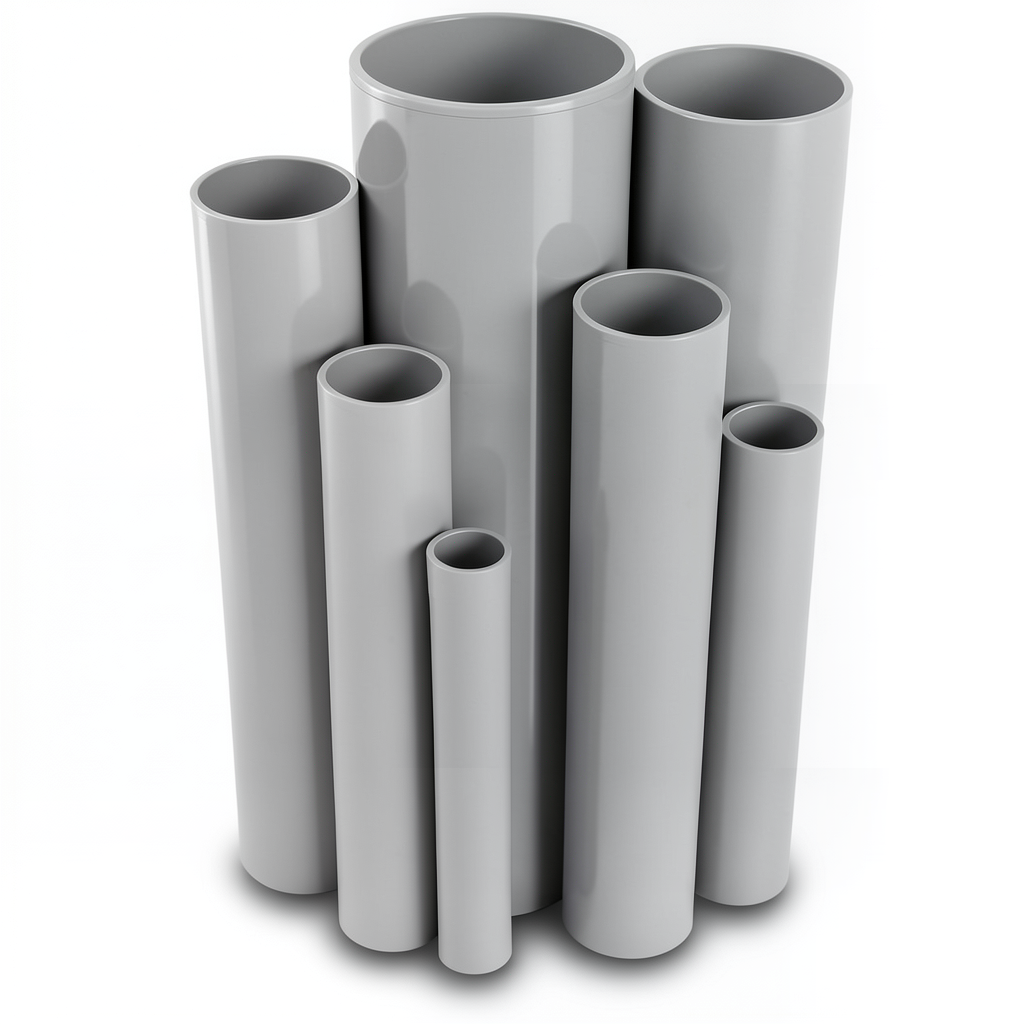 مواسير UPVC ضغط 6/20 بار قطر خارجي 110 مم سمك 3.2 مم لون رمادي