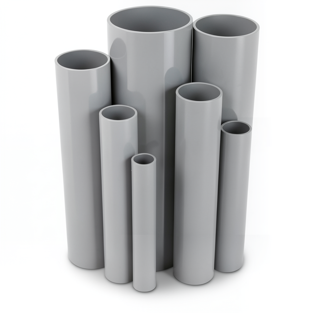 مواسير UPVC ضغط اسمي 6/20 بار قطر خارجي 200 مم سمك 5.9 مم لون رمادي