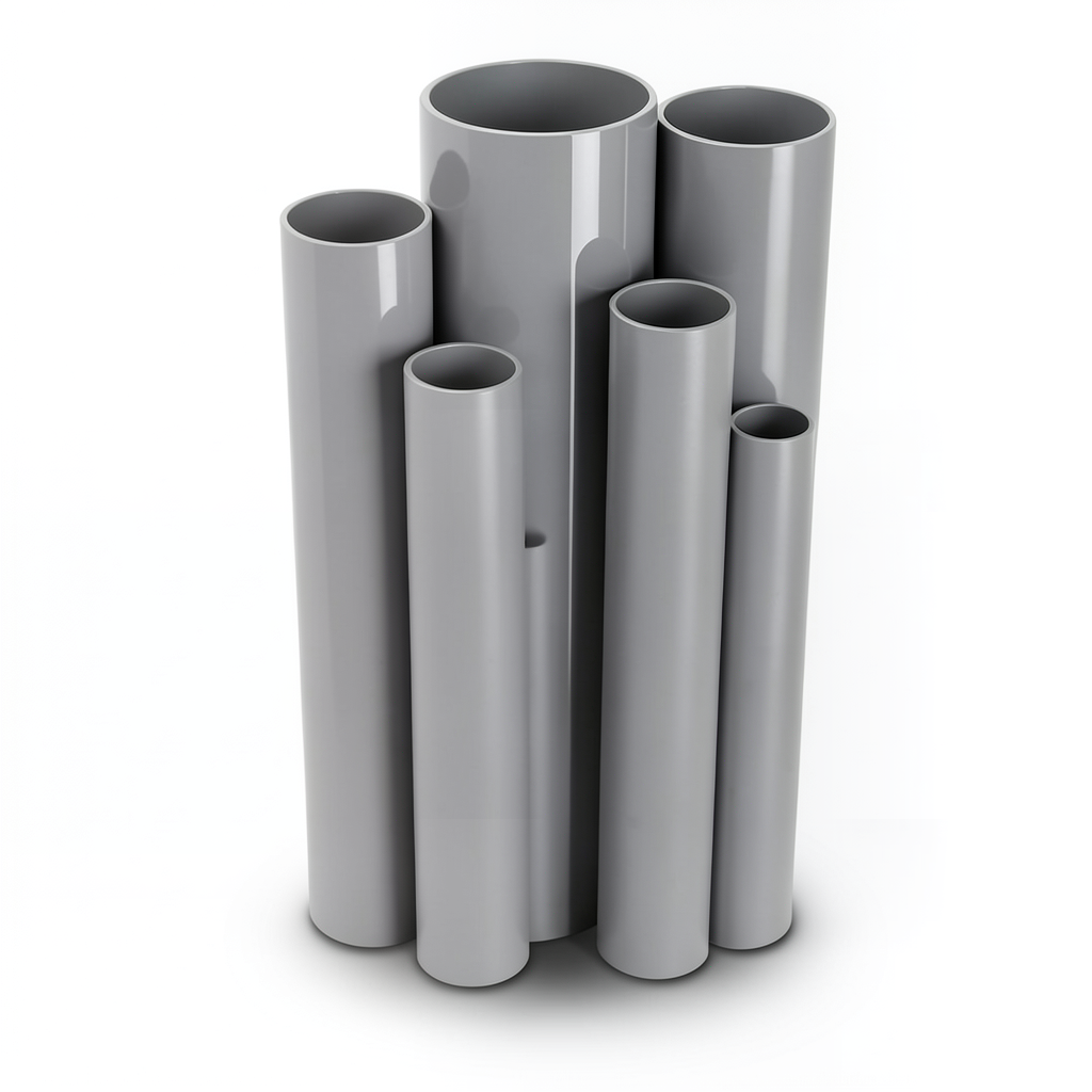 مواسير UPVC ضغط 10/20 بار قطر خارجي 200 مم سمك 9.6 مم لون رمادي