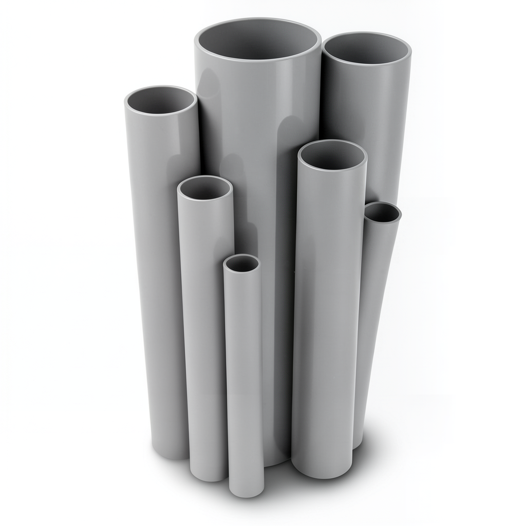 مواسير UPVC ضغط 10/20 بار قطر خارجي 90 مم سمك 4.3 مم لون رمادي