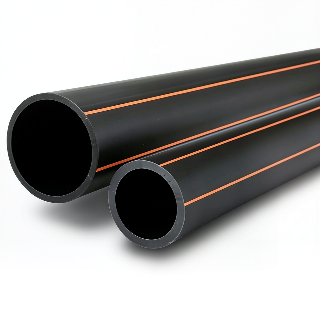 HDPE Pipes Outside Diameter 110 mm Thickness 5 mm Black with Orange Stripes