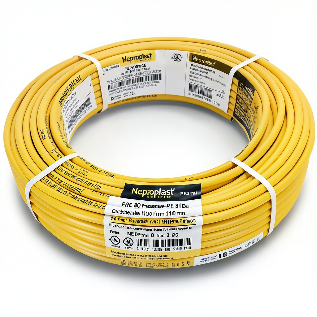 أنابيب HDPE نيبروبلاست PE 80 ضغط 4 بار قطر خارجي 110 مم سمك 3.4 مم لون أصفر | نيبروبلاست