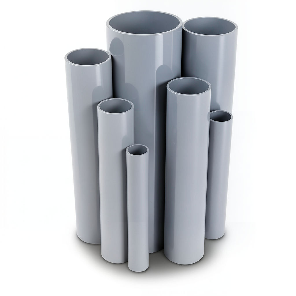 مواسير UPVC ضغط اسمي 10/20 بار قطر خارجي 160 مم سمك 7.7 مم لون رمادي