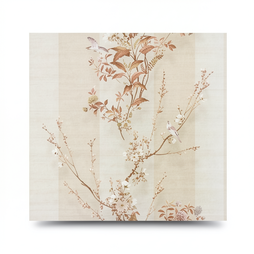 Italian Wallpaper Floral Design 10m x 1.06m Beige Color, Model 3022