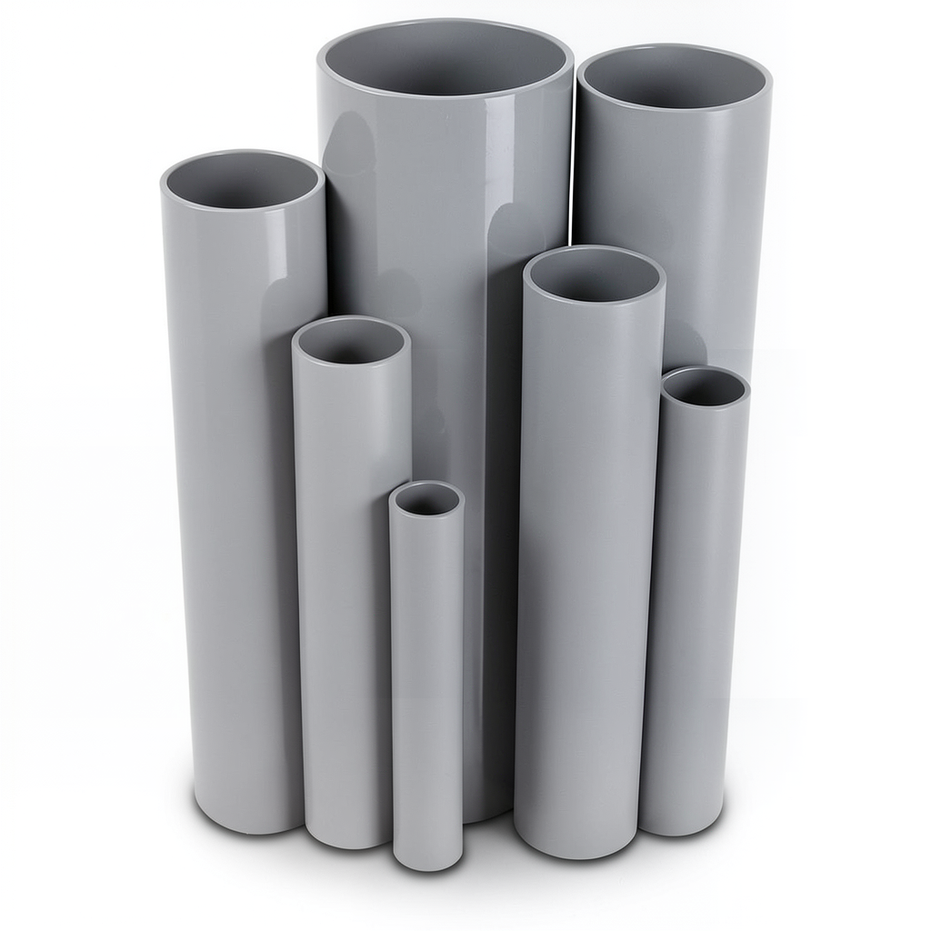 مواسير UPVC ضغط اسمي 16/20 بار قطر خارجي 200 مم سمك 14.9 مم لون رمادي