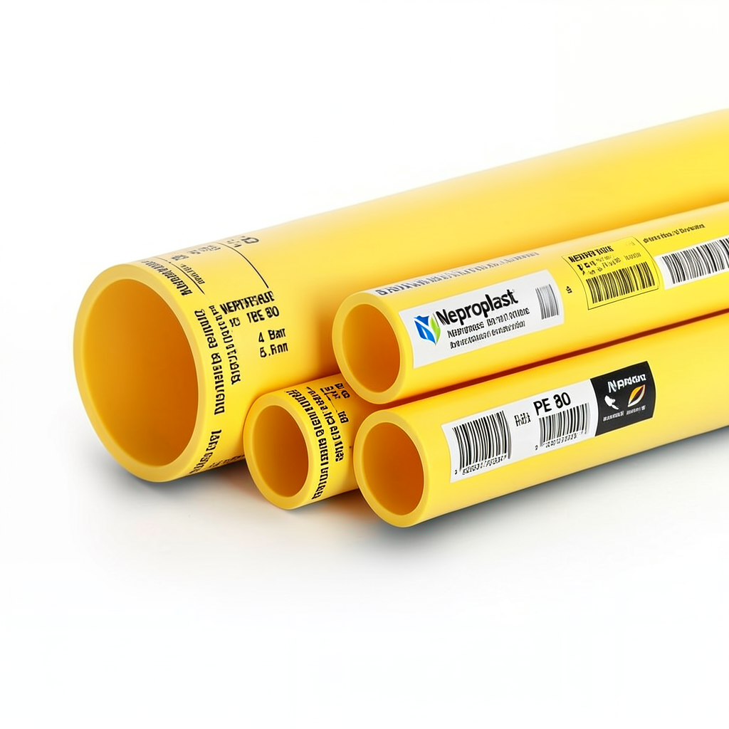 Neproplast HDPE Pipes PE 80 Pressure 4 Bar Outside Diameter 180 mm Thickness 5.5 mm Yellow | NEPROPLAST