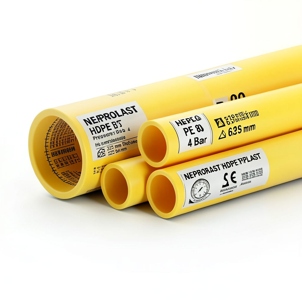 مواسير HDPE نيبروبلاست PE 80 ضغط 4 بار قطر 225 مم سمك 6.9 مم لون أصفر | نيبروبلاست