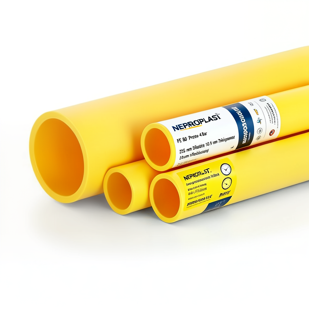 HDPE Pipes PE 80 Pressure 4 Bar 355 mm Diameter 10.9 mm Thickness Yellow | NEPROPLAST