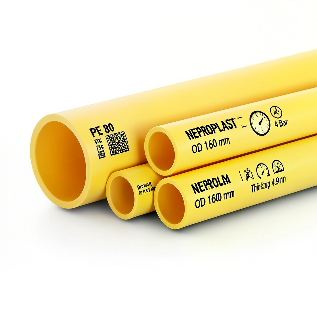 HDPE Pipes PE 80 Pressure 4 Bar Outside Diameter 160 mm Thickness 4.9 mm Yellow | NEPROPLAST