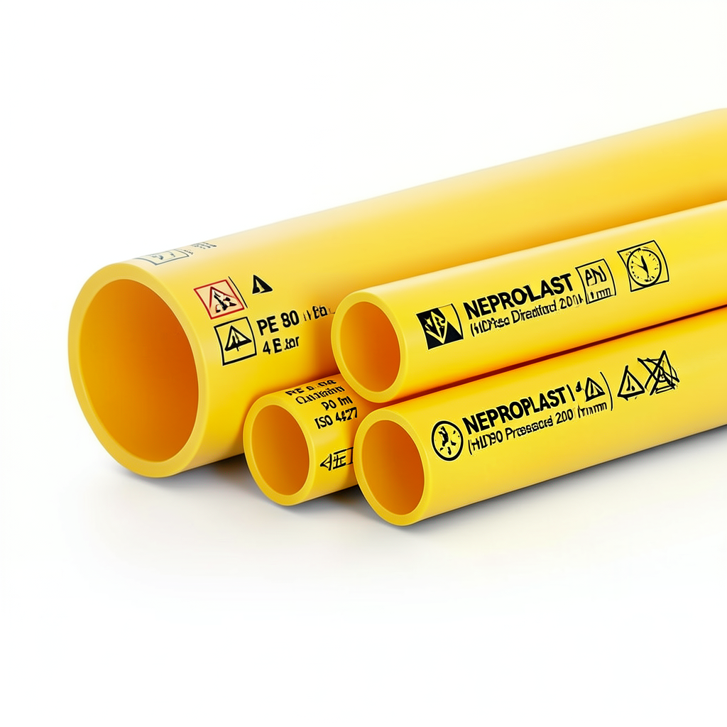HDPE Pipes PE 80 Pressure 4 Bar Outside Diameter 200 mm Thickness 6.2 mm Yellow | NEPROPLAST