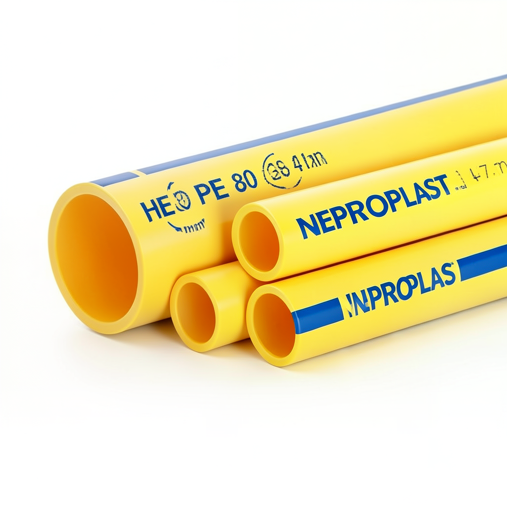 مواسير HDPE PE 80 ضغط 4 بار قطر خارجي 250 مم سمك 7.7 مم لون أصفر | نيبروبلاست