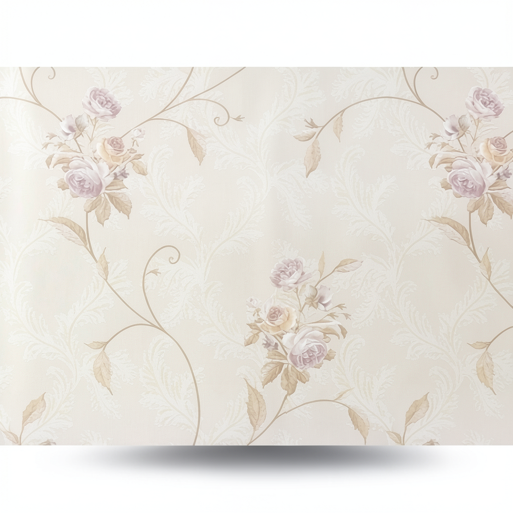 Italian Wall Covering Floral Design 10m x 1.06m Light Beige