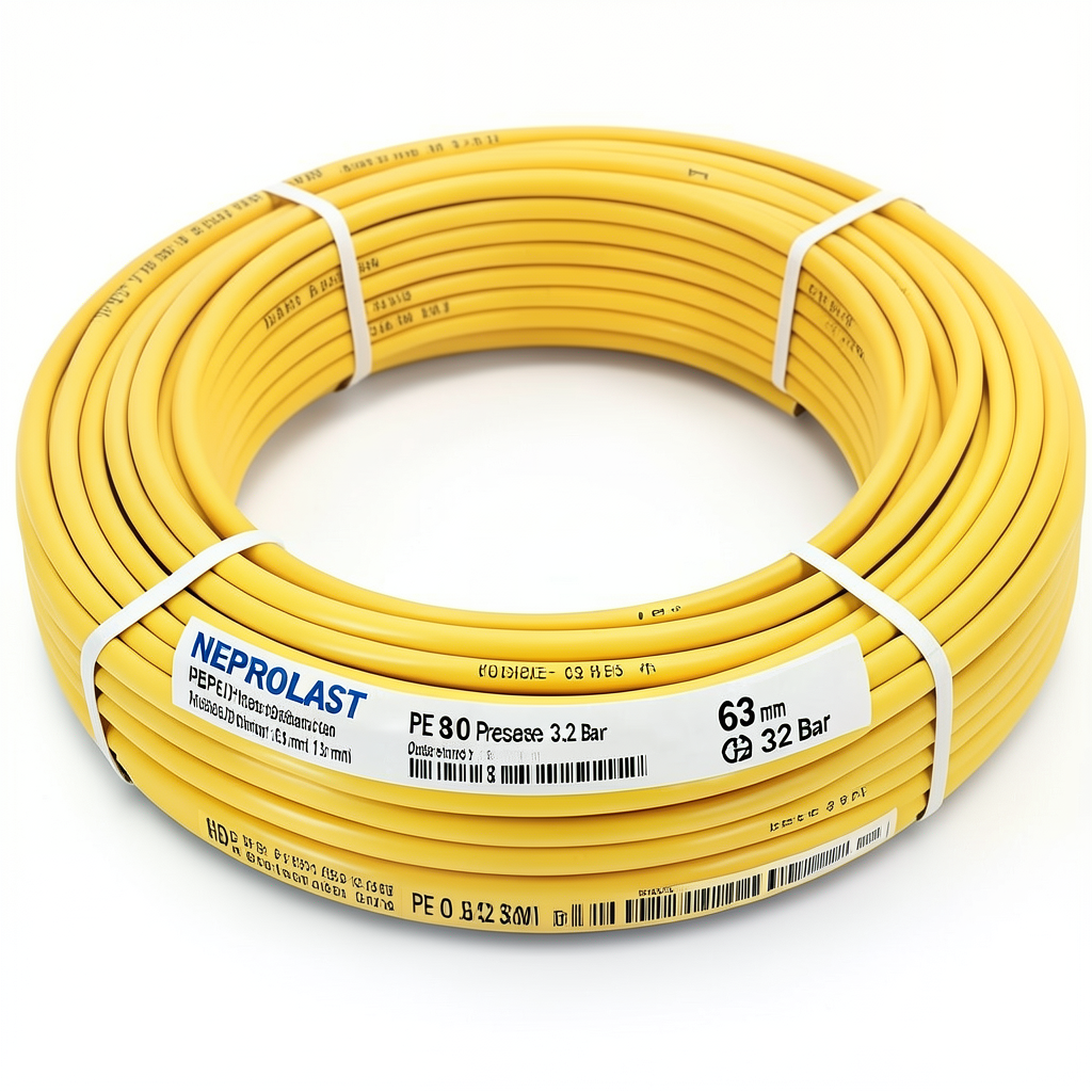 أنابيب HDPE PE 80 ضغط 3.2 بار قطر خارجي 63 مم سمك 1.8 مم لون أصفر | نيبروبلاست