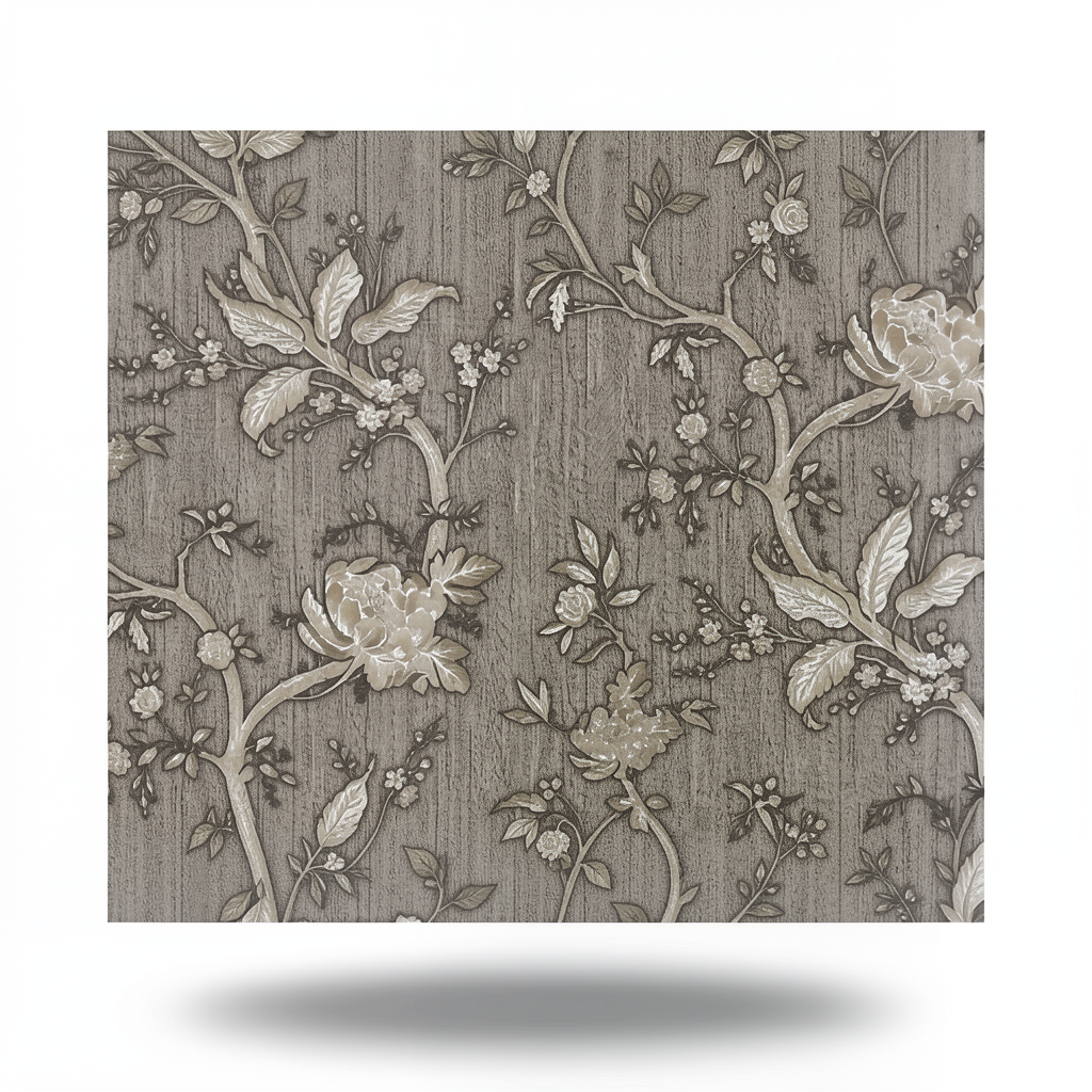 Italian Wall Covering Floral Design 10mx1.06m, Dark Beige