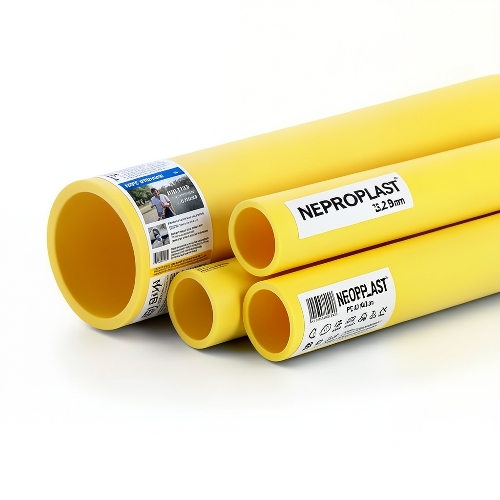 مواسير HDPE PE 80 ضغط 3.2 بار قطر خارجي 140 مم سمك 3.5 مم لون أصفر | نيبروبلاست