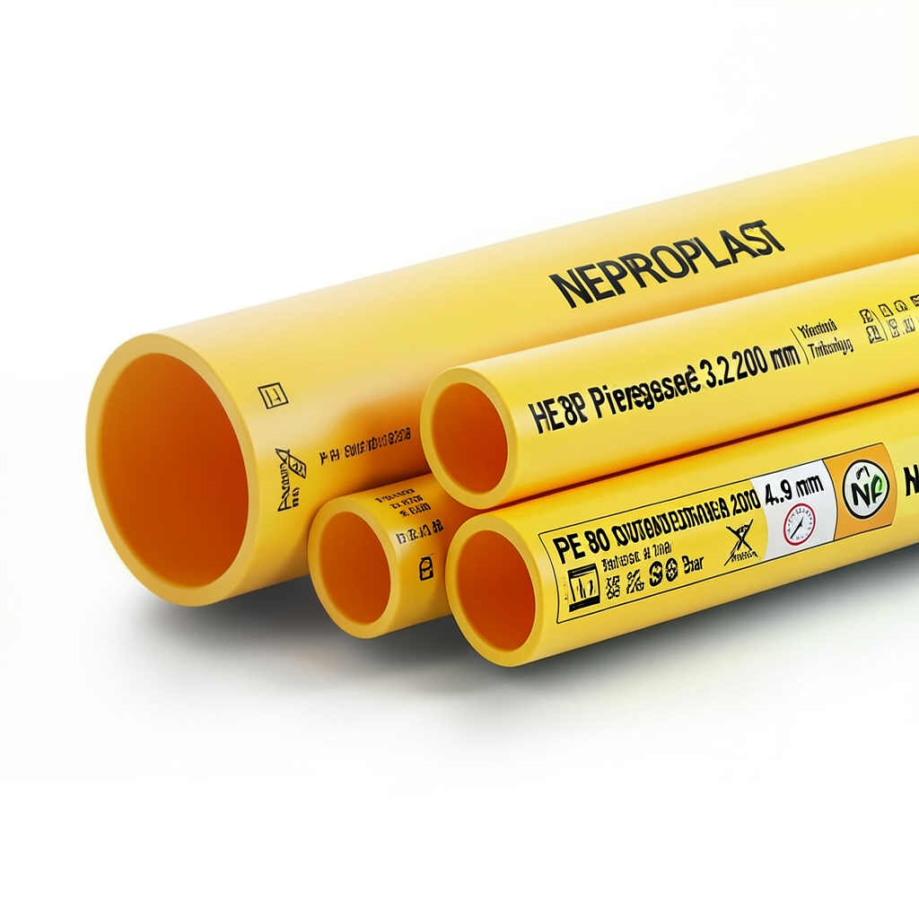 مواسير HDPE PE 80 ضغط 3.2 بار قطر خارجي 200 مم سمك 4.9 مم لون أصفر | نيبروبلاست