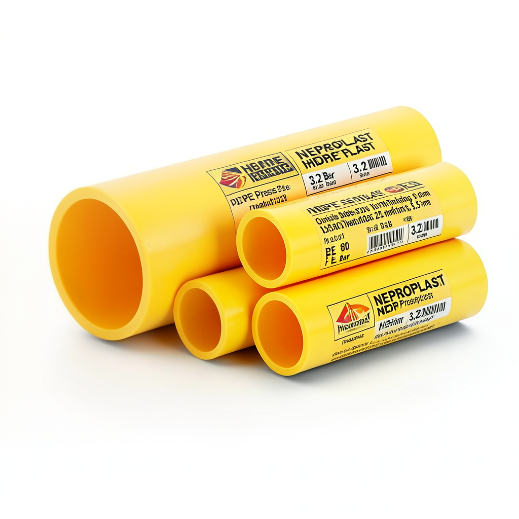 مواسير HDPE PE 80 ضغط 3.2 بار قطر خارجي 225 مم سمك 5.5 مم لون أصفر | نيبروبلاست