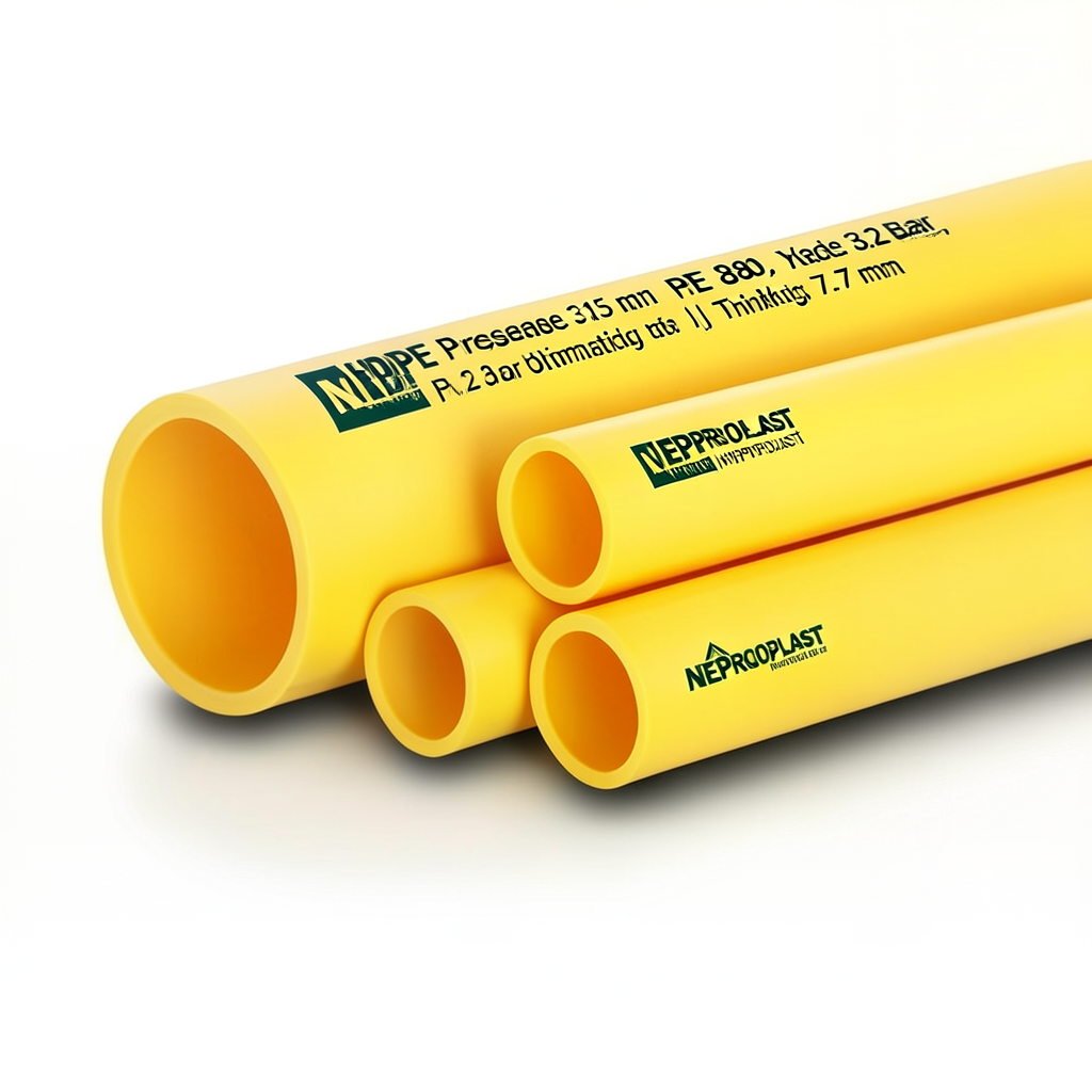 HDPE Pipes PE 80 Pressure 3.2 Bar Outside Diameter 315 mm Thickness 7.7 mm Yellow | NEPROPLAST
