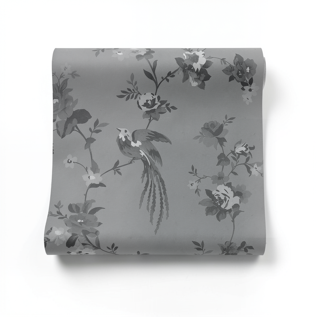 German Floral Wall Covering 10m x 0.53m Gray, Model 440645