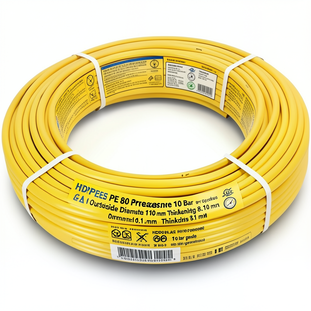 أنابيب HDPE PE 80 ضغط 10 بار قطر خارجي 110 مم سمك 8.1 مم لون أصفر | نيبروبلاست