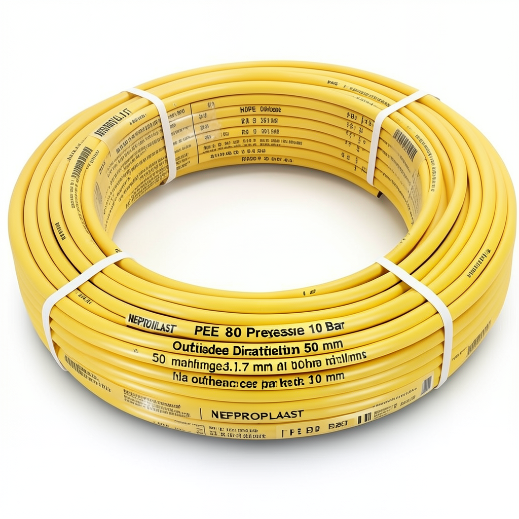 أنابيب HDPE PE 80 ضغط 10 بار قطر خارجي 50 مم سمك 3.7 مم لون أصفر | نيبروبلاست