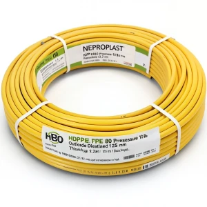 أنابيب HDPE PE 80 ضغط 10 بار قطر خارجي 125 مم سمك 9.2 مم لون أصفر | نيبروبلاست