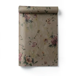Italian Wall Decoration Floral Pattern 10m x 1.06m Dark Beige
