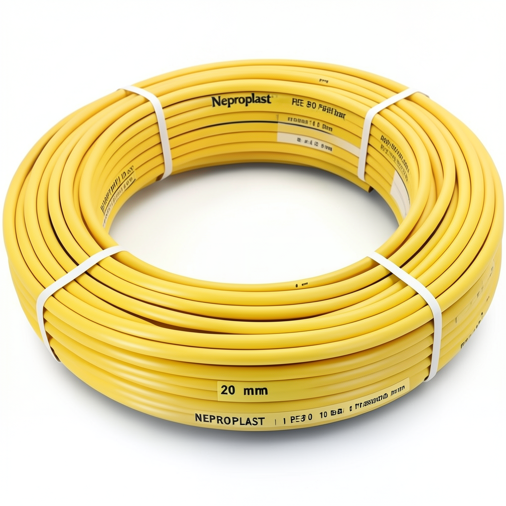 أنابيب HDPE نيبروبلاست PE 80 ضغط 10 بار قطر خارجي 20 مم سمك 1.8 مم لون أصفر | نيبروبلاست