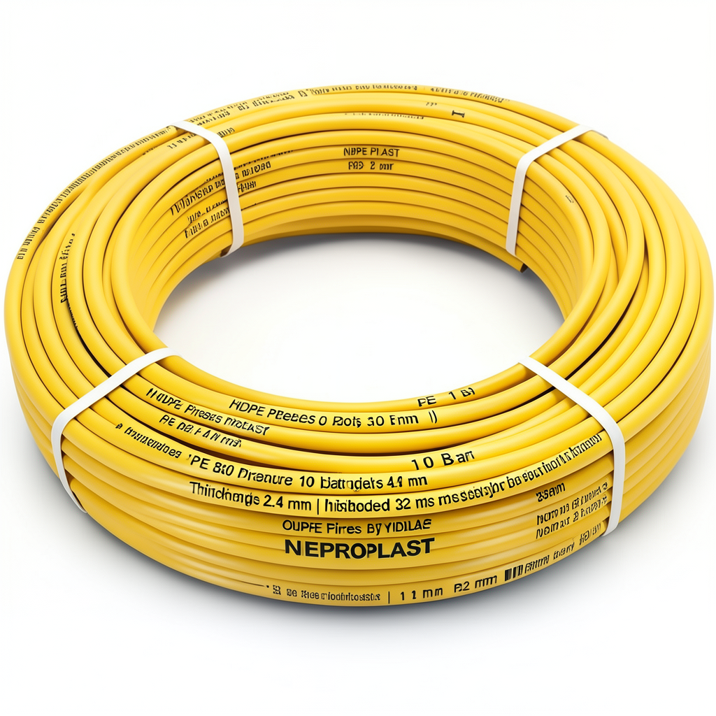 أنابيب HDPE PE 80 ضغط 10 بار قطر خارجي 32 مم سمك 2.4 مم لون أصفر | نيبروبلاست