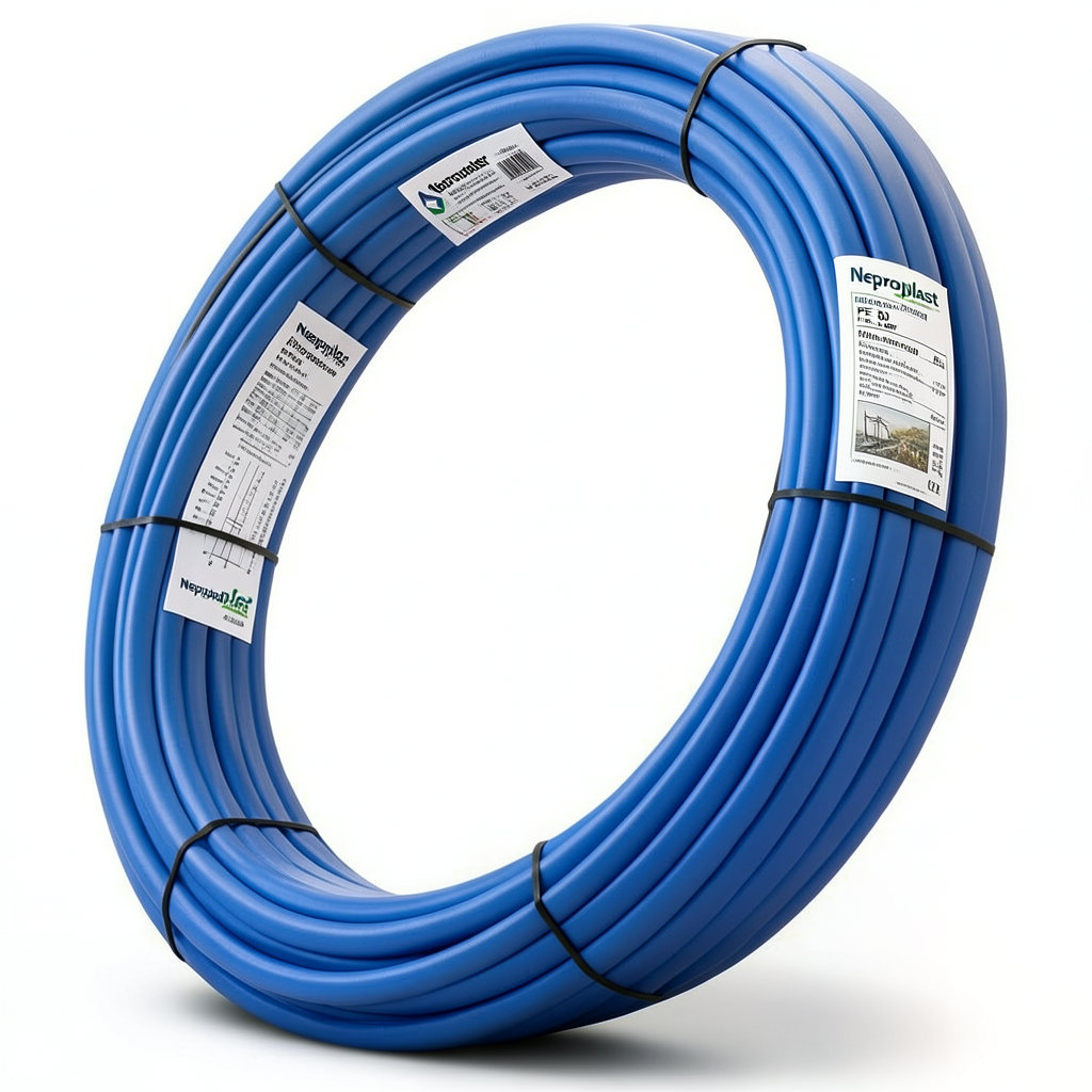 أنابيب HDPE نيبروبلاست PE 80 ضغط 10 بار قطر خارجي 25 مم سمك 1.9 مم لون أزرق | نيبروبلاست