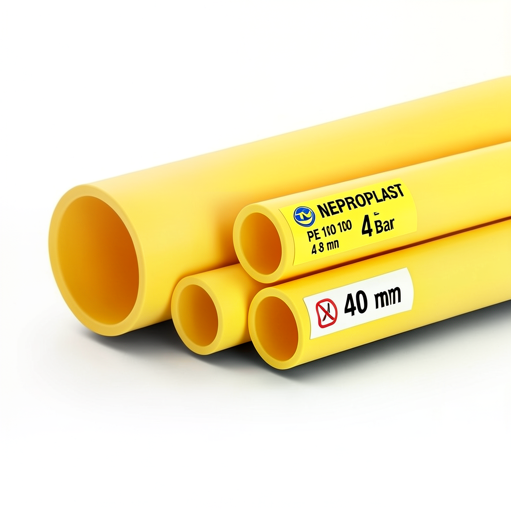 مواسير HDPE PE 100 ضغط 4 بار قطر خارجي 400 مم سمك 9.8 مم لون أصفر | نيبروبلاست