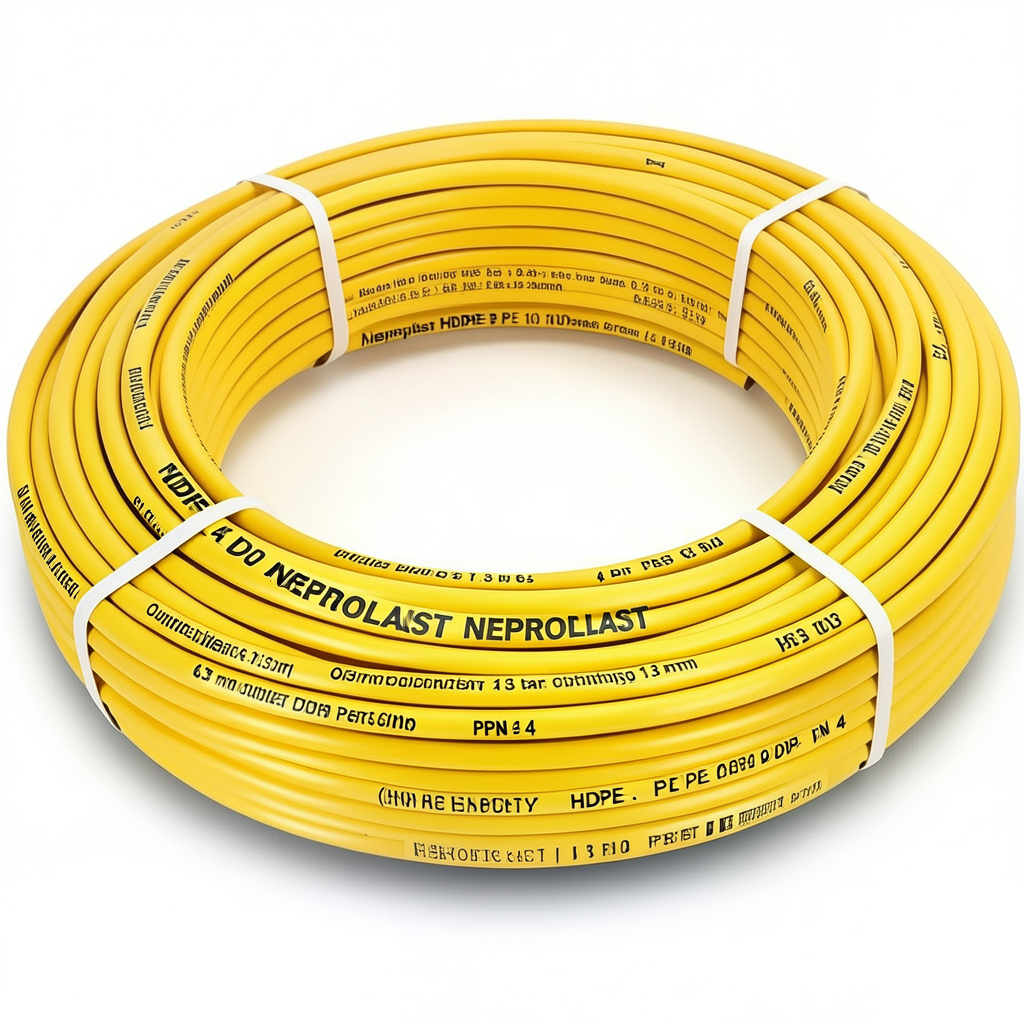 أنابيب HDPE نيبروبلاست PE 100 ضغط 4 بار قطر خارجي 63 مم سمك 1.8 مم لون أصفر | نيبروبلاست