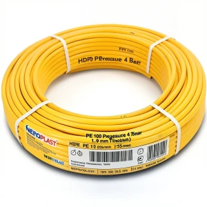 HDPE Pipes PE 100 Pressure 4 Bar 75 mm Diameter 1.9 mm Thickness Yellow | NEPROPLAST